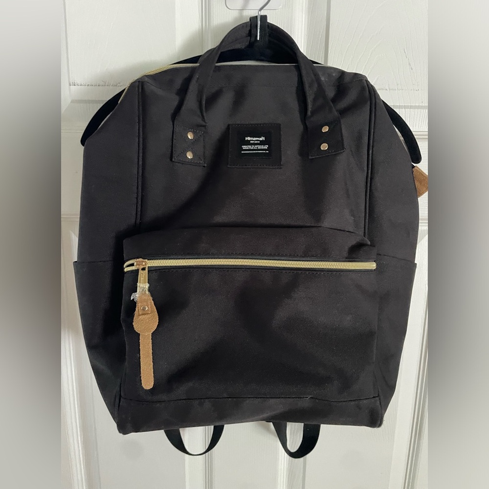 Black Canvas Backpack with Front Zip Pocket